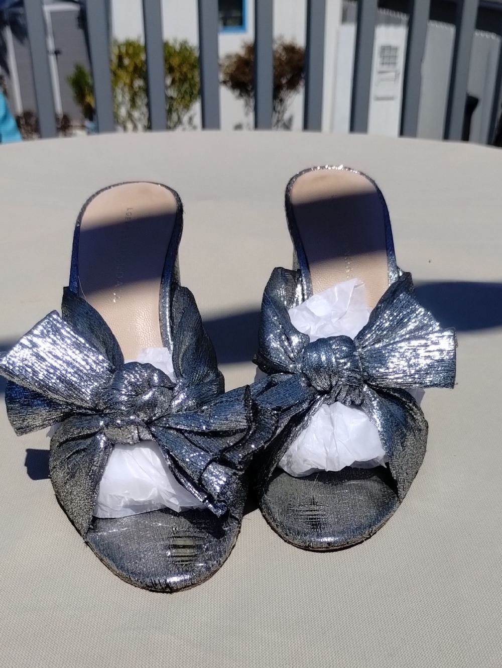 Loeffler Randall Silver Mules with Bow 8 - Picture 11 of 11